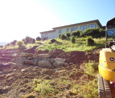 Side view of retaining wall when first starting the project