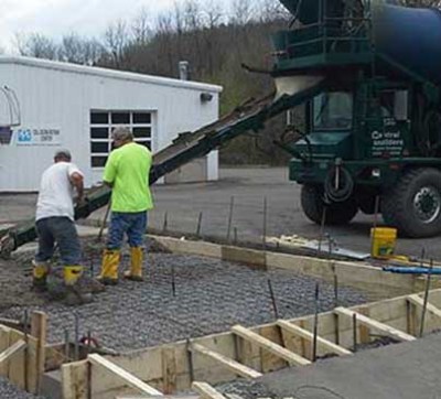 Crew pouring a slab for B&L Chevy in Shamokin, Pa.