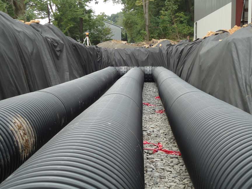 A picture of the drainage pipes installed